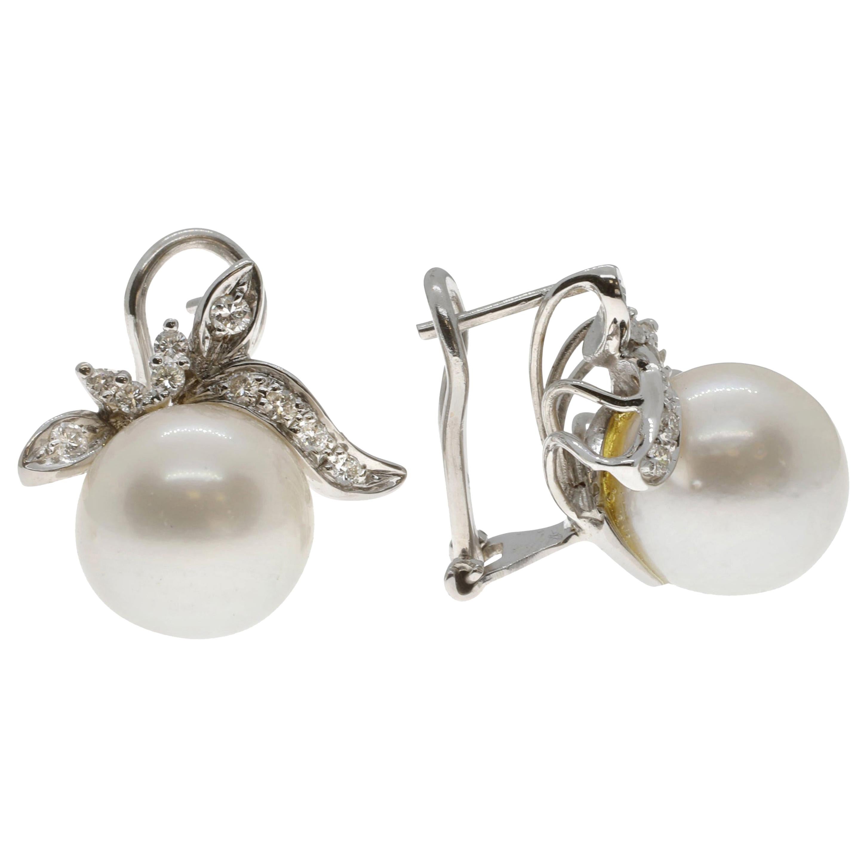 21st Century 18 Karat Gold Australian Pearl and (G VS) White Diamond Earrings For Sale