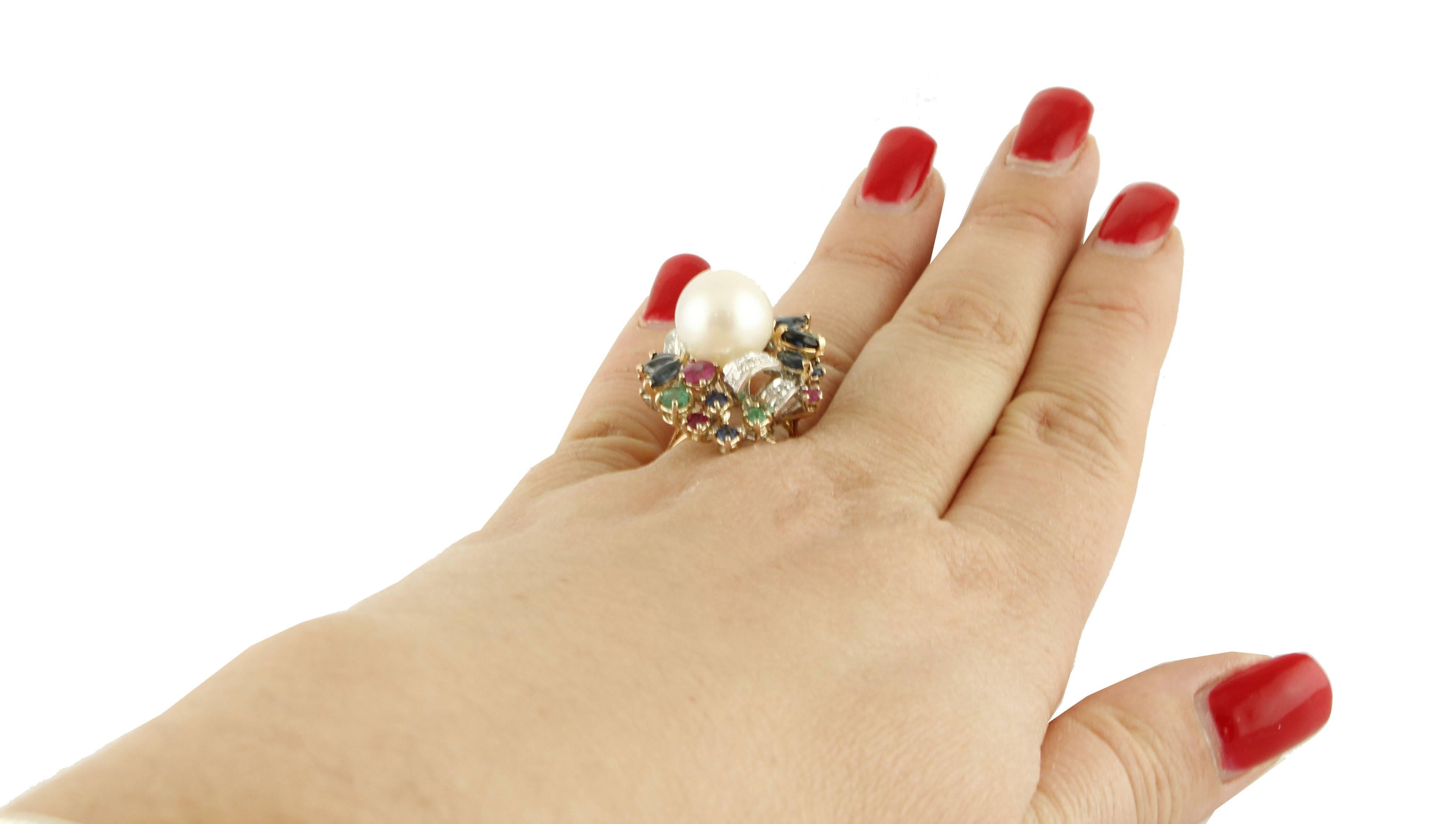 Australian Pearl Multiple Gem White and Rose Gold Ring 2