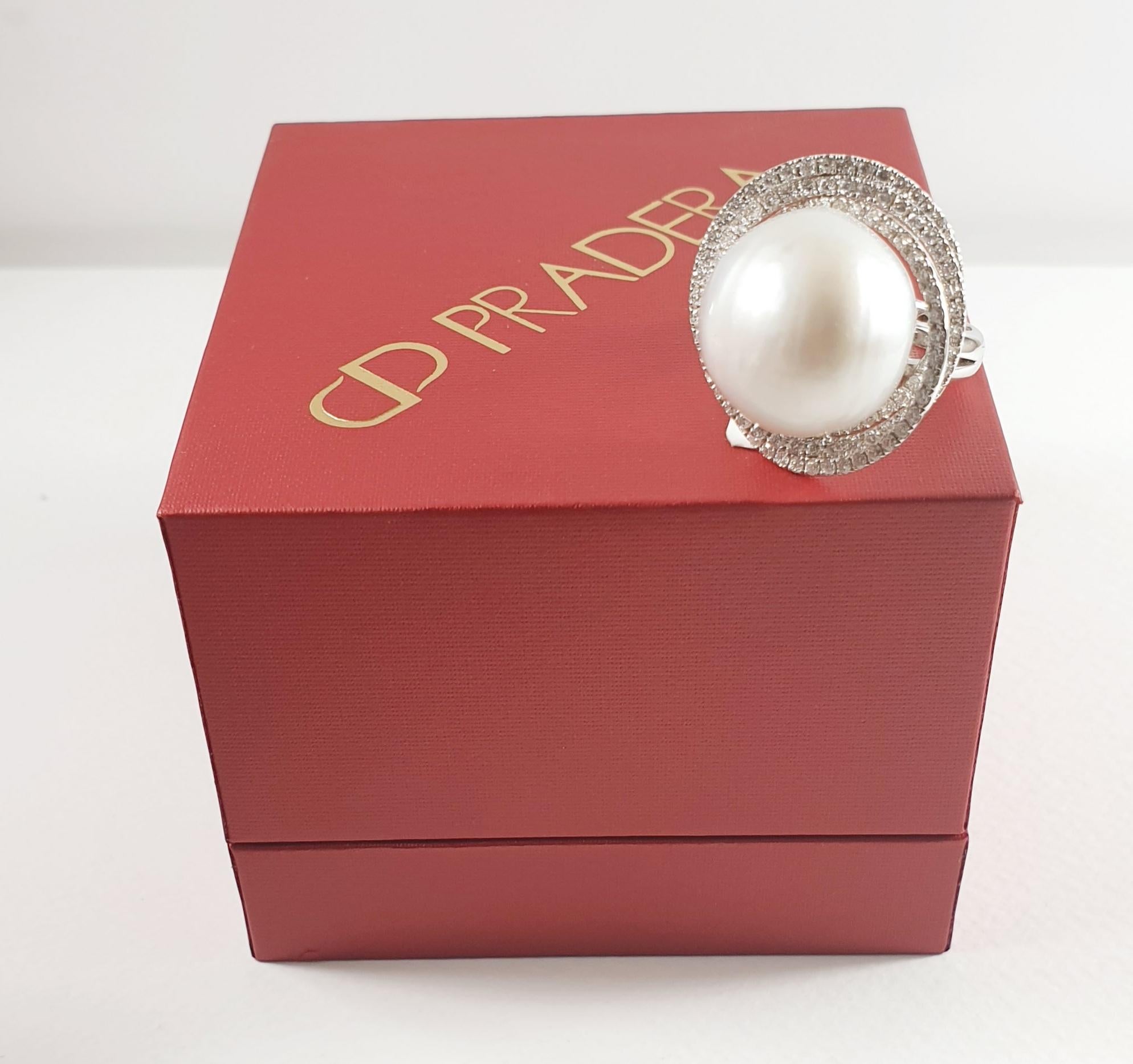 Women's Australian Pearl Ring in 18 Karat White Gold and Diamonds For Sale
