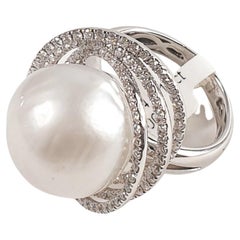 Australian Pearl Ring in 18 Karat White Gold and Diamonds