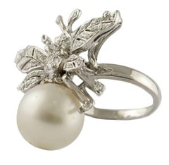 Australian Pearl Sapphire Diamond White Gold Bee Ring