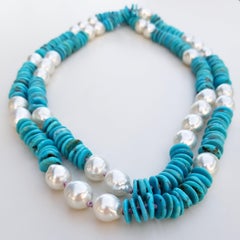 Collar de perlas australianas y turquesas