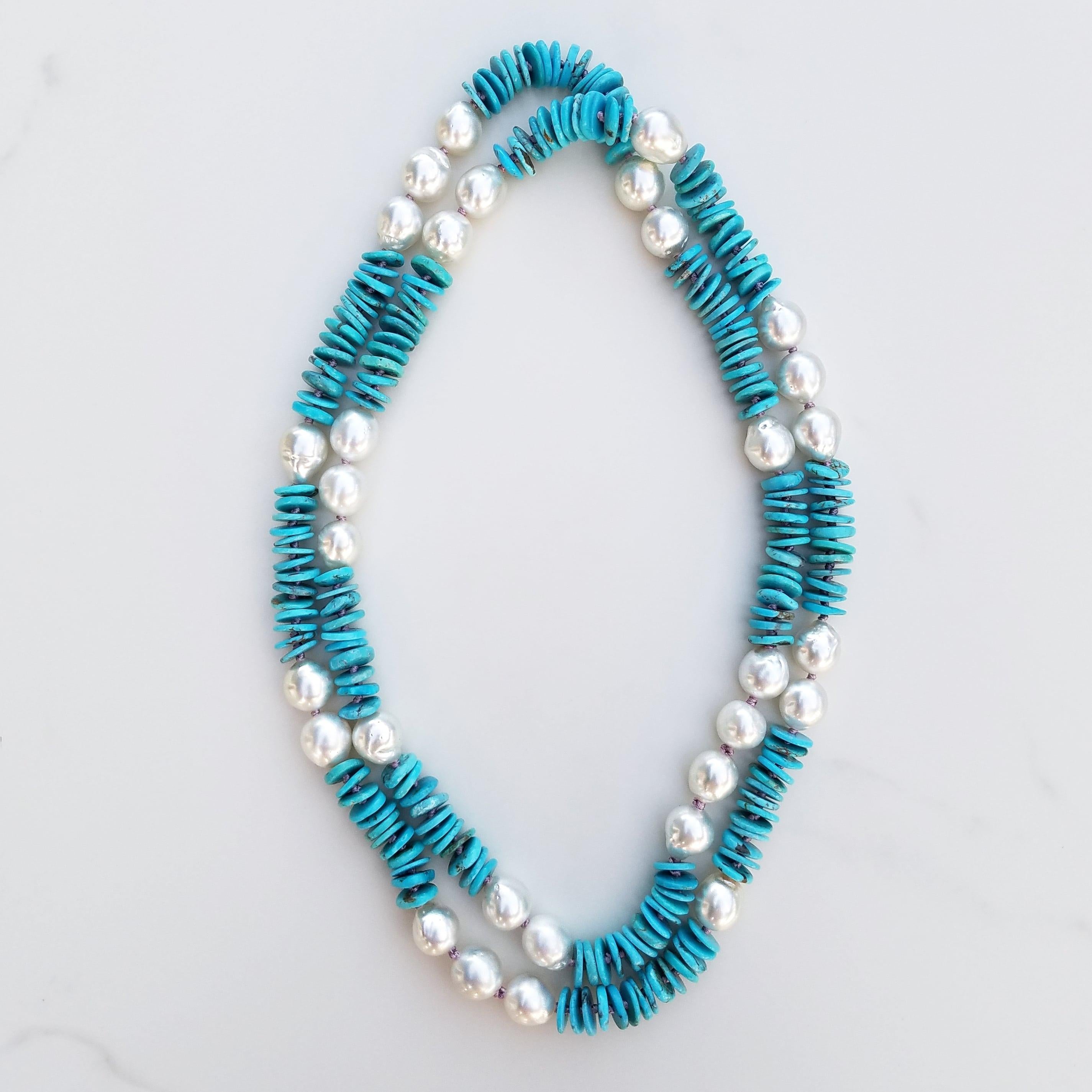 Australian Pearl and Turquoise Necklace In New Condition For Sale In Kailua Kona, HI