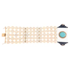 Australian Pearls 14 Karat Gold Diamonds Turquoise Onyx Cuff Bracelet