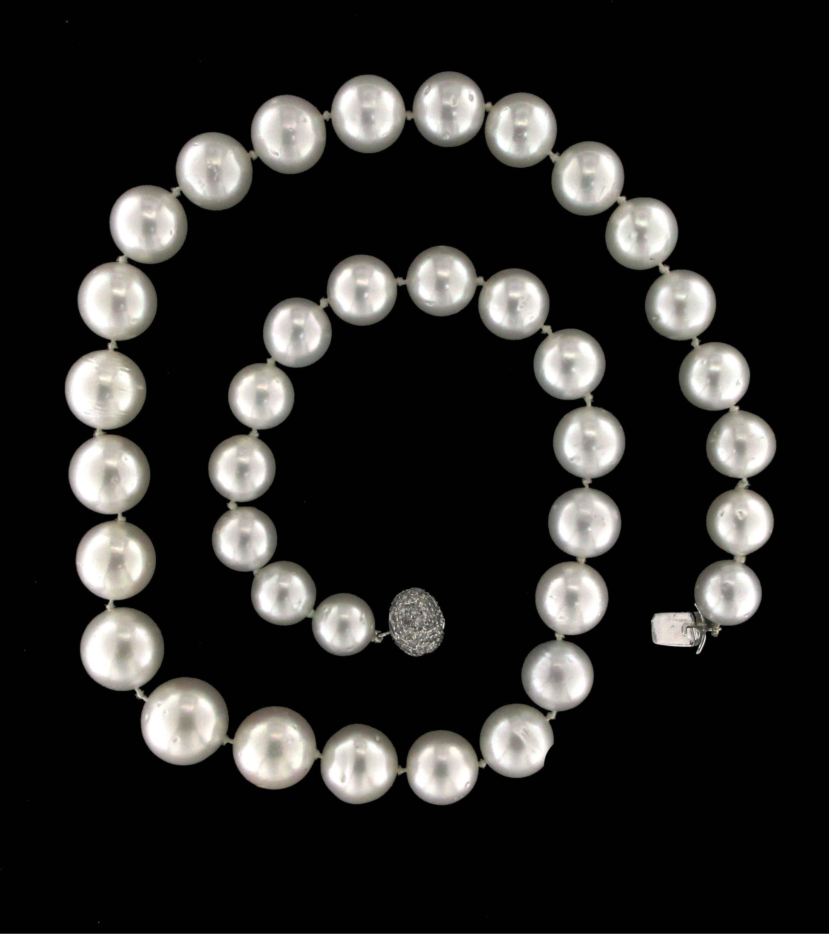 Artisan Australian Pearls 18 Karat White Gold Clasp Diamonds Strand Rope Necklace