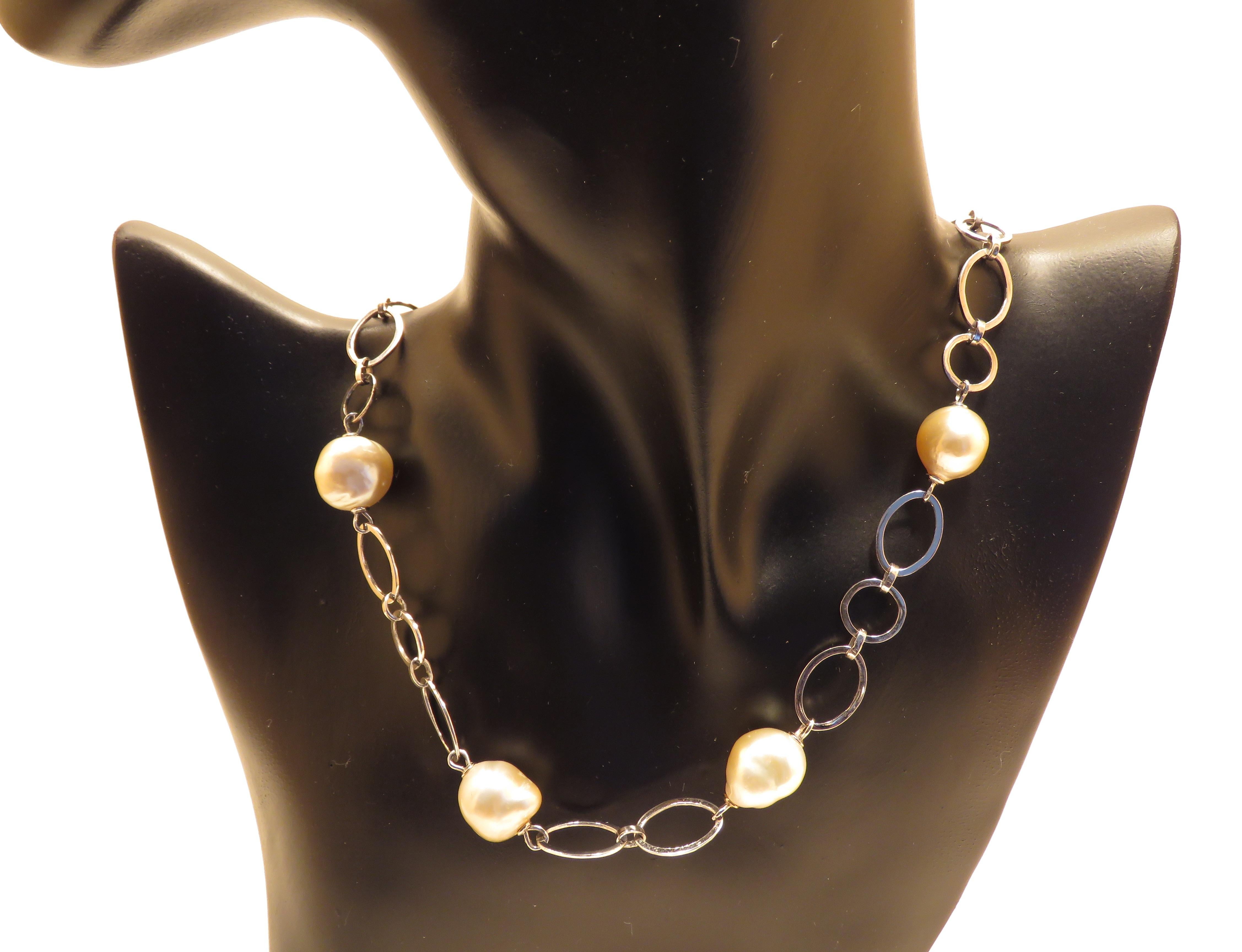 Unbelievable 4 natural Australian pearls (12 x 14 millimeters / 0.47 x 0.55 inches) necklace in 18k white gold. Total length is 450 millimeters / 17.71 inches.
Handcrafted in Italy by Botta Gioielli. This item is stamped with the Italian Gold Mark