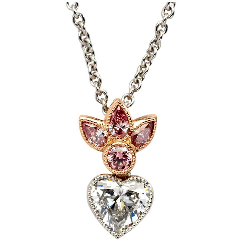 Australian Pink Argyle and White Diamond Heart Pendant