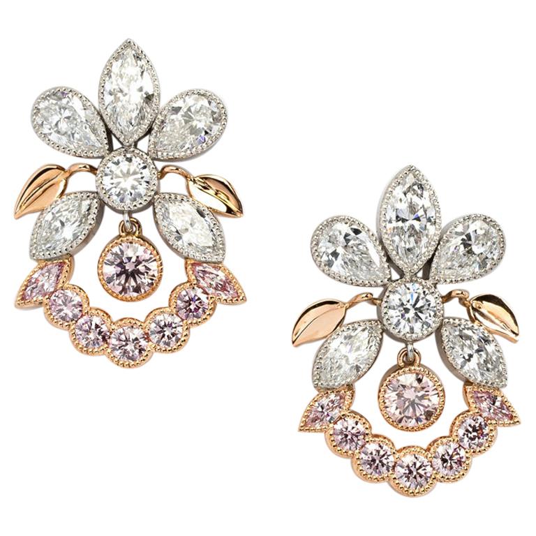 Australian Pink Argyle Diamond Bouquet Earrings For Sale at 1stDibs