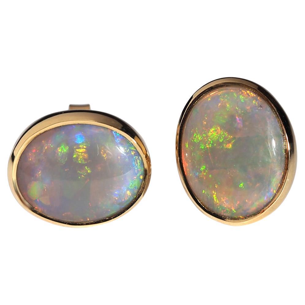 Australian Precious Opal 18K Yellow Gold Stud Earrings For Sale 11