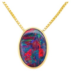 Australian Premium Quality 2.36 Opal Doublet Pendant in 18K Yellow Gold