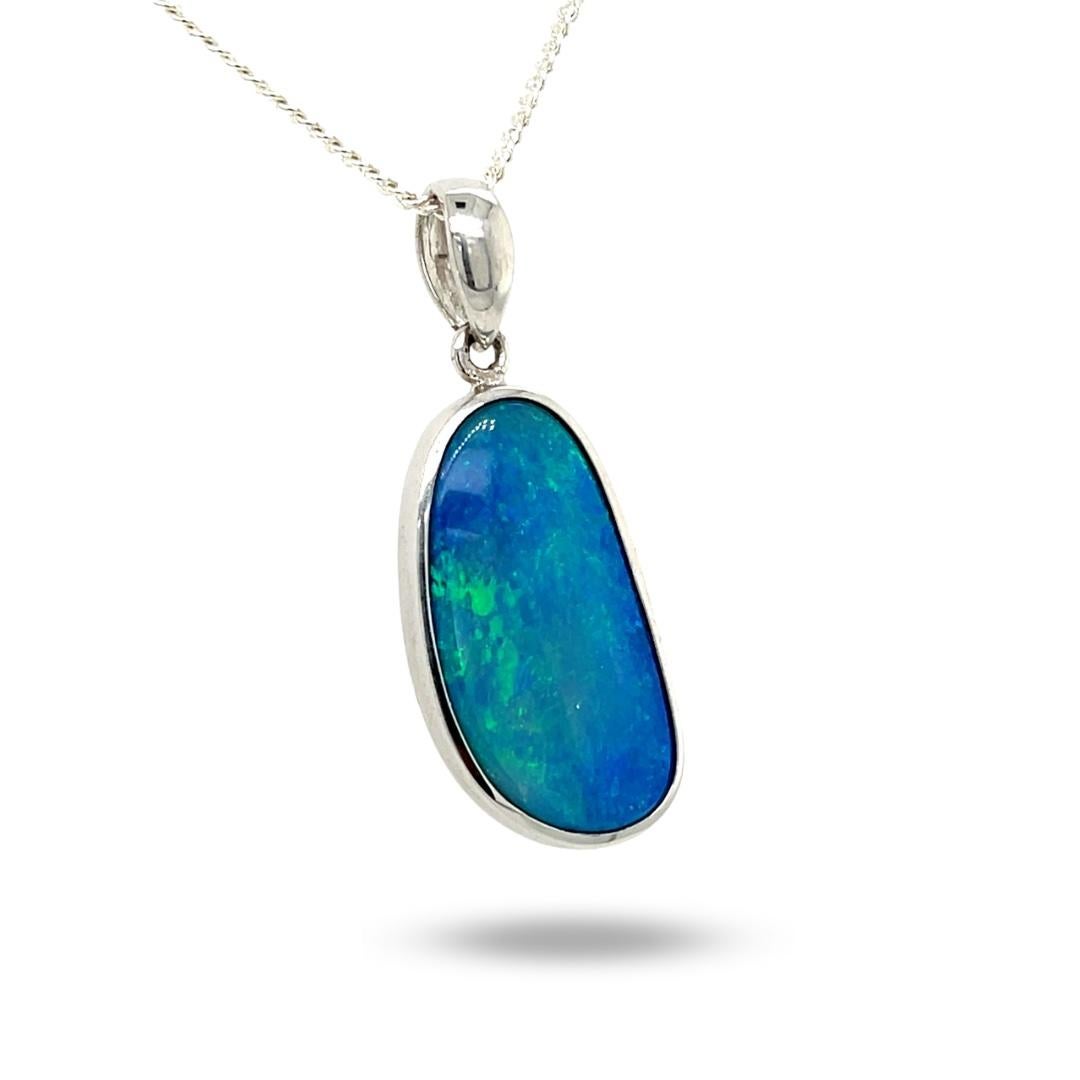 Contemporary Australian Premium Quality Opal Doublet Pendant in Sterling Silver