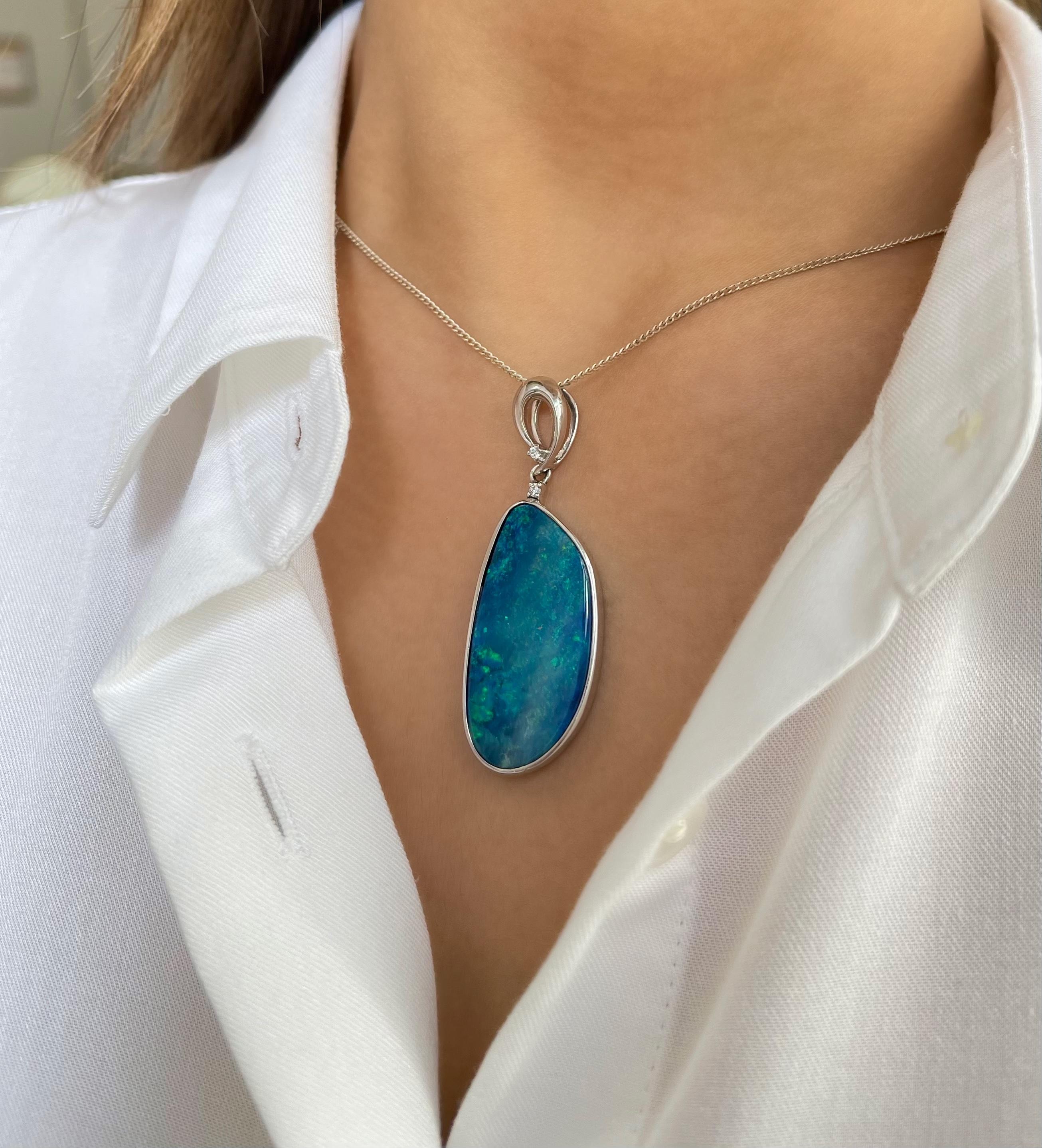 Contemporary Australian Premium Quality Opal Pendant Set in Sterling Silver