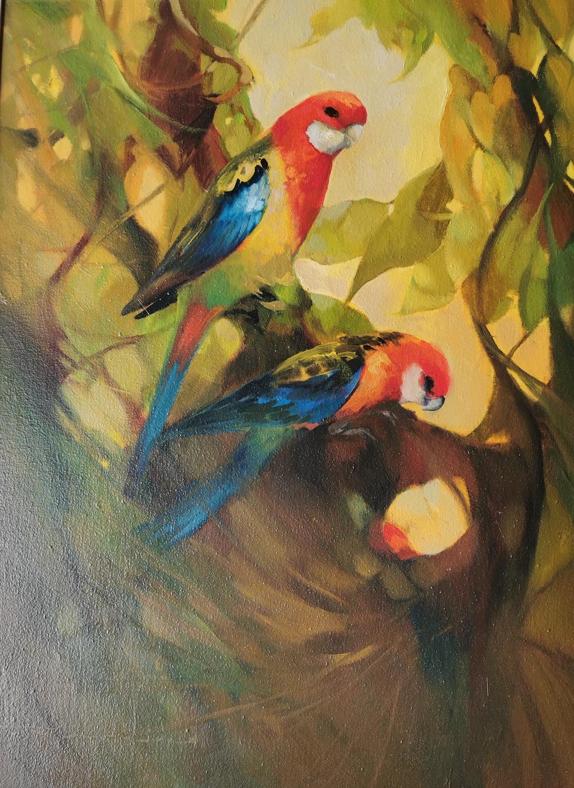 Late 20th Century Australian Rosellas Oil Painting For Sale