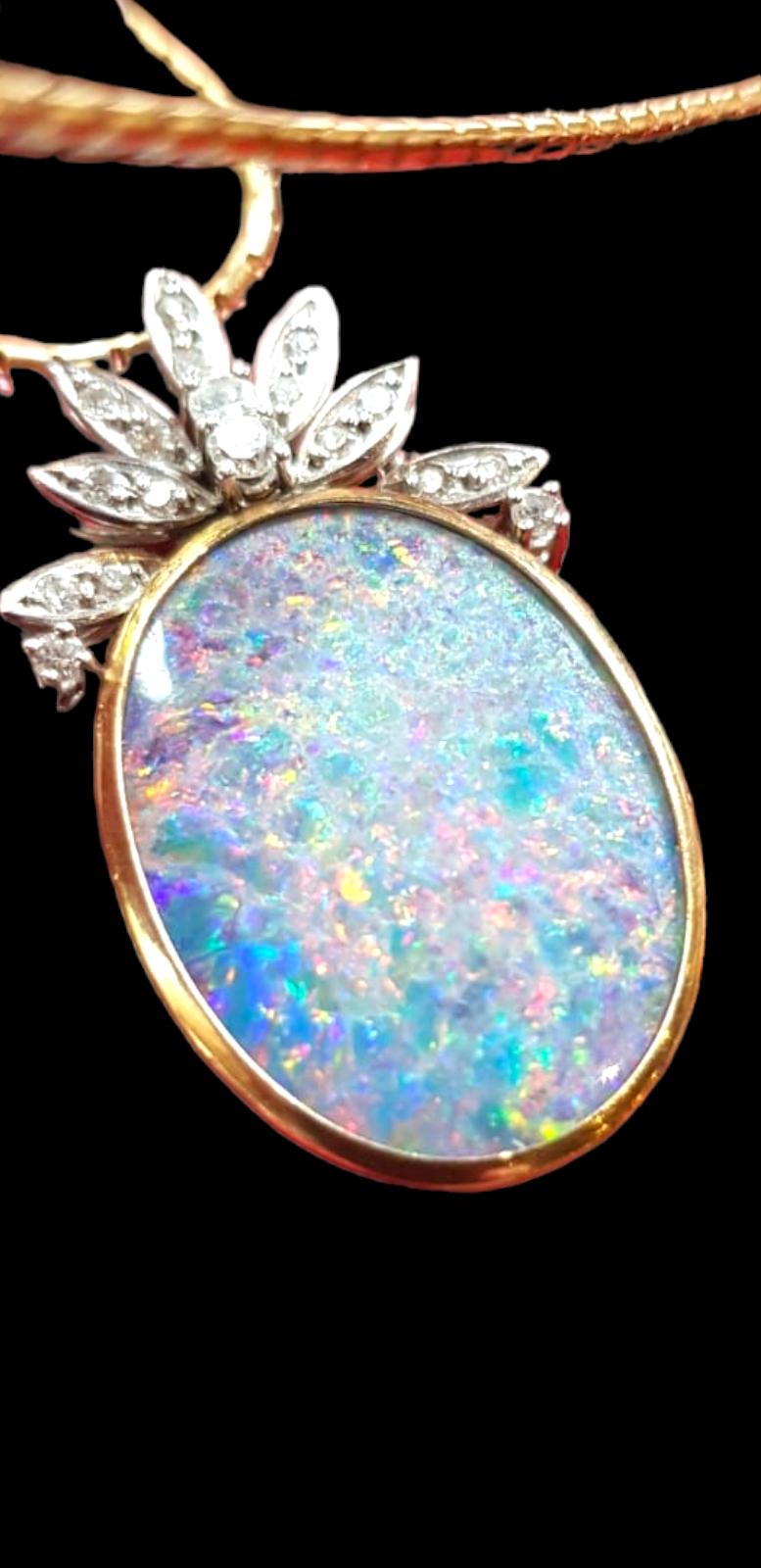 Cabochon Australian´s Lightning Ridge Dark Solid Opal and Diamond Pendant For Sale