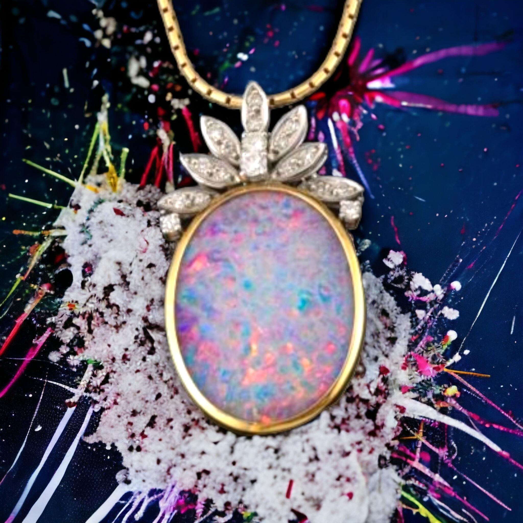 Australian´s Lightning Ridge Dark Solid Opal and Diamond Pendant In Excellent Condition For Sale In OVIEDO, AS