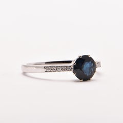 Australian Sapphire and Diamond Solitaire Ring in 18 Carat White Gold