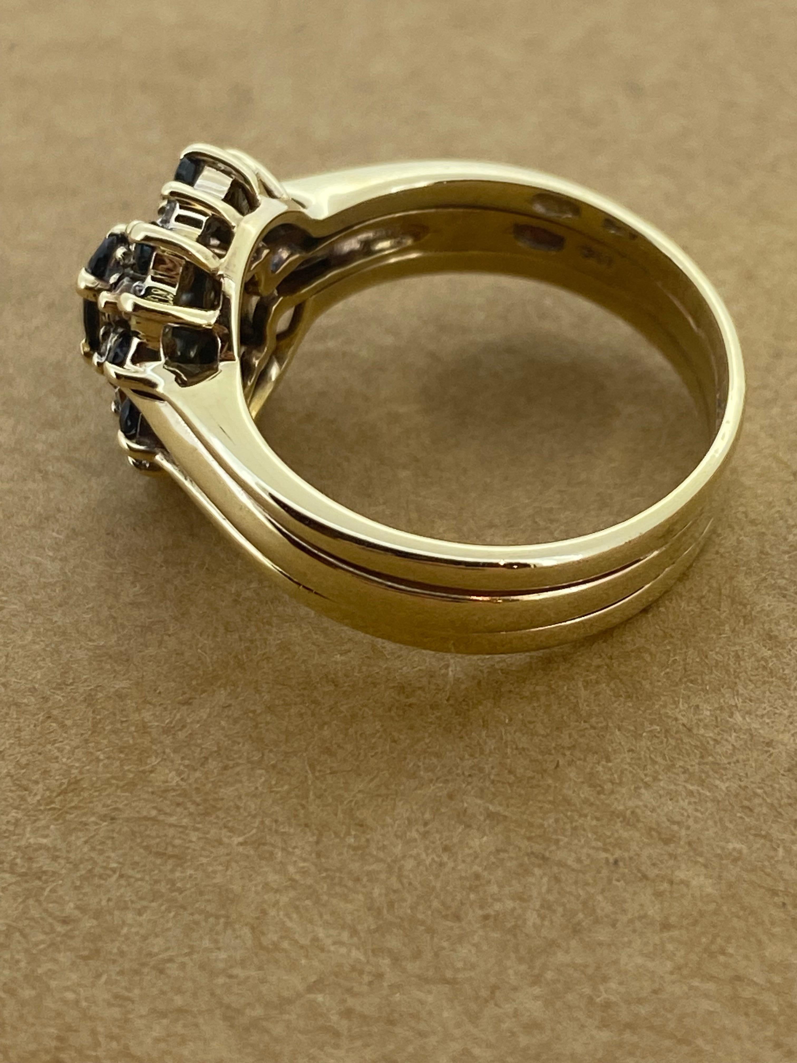 Bague rétro en forme de fleur en or jaune 9K avec saphir australien et diamant en grappe Pour femmes en vente