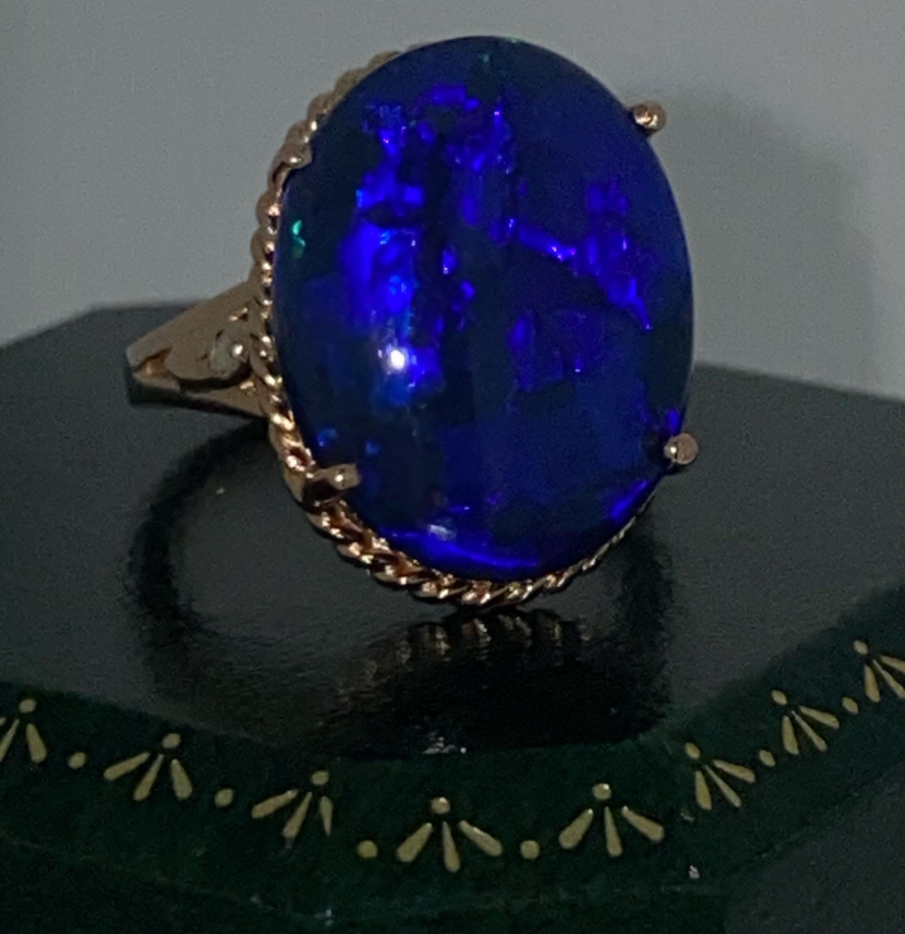 Australian Solid 12.63ct Black Opal Type 1 & Diamond Ring in 18K Rose Gold + GSL In Excellent Condition In MELBOURNE, AU