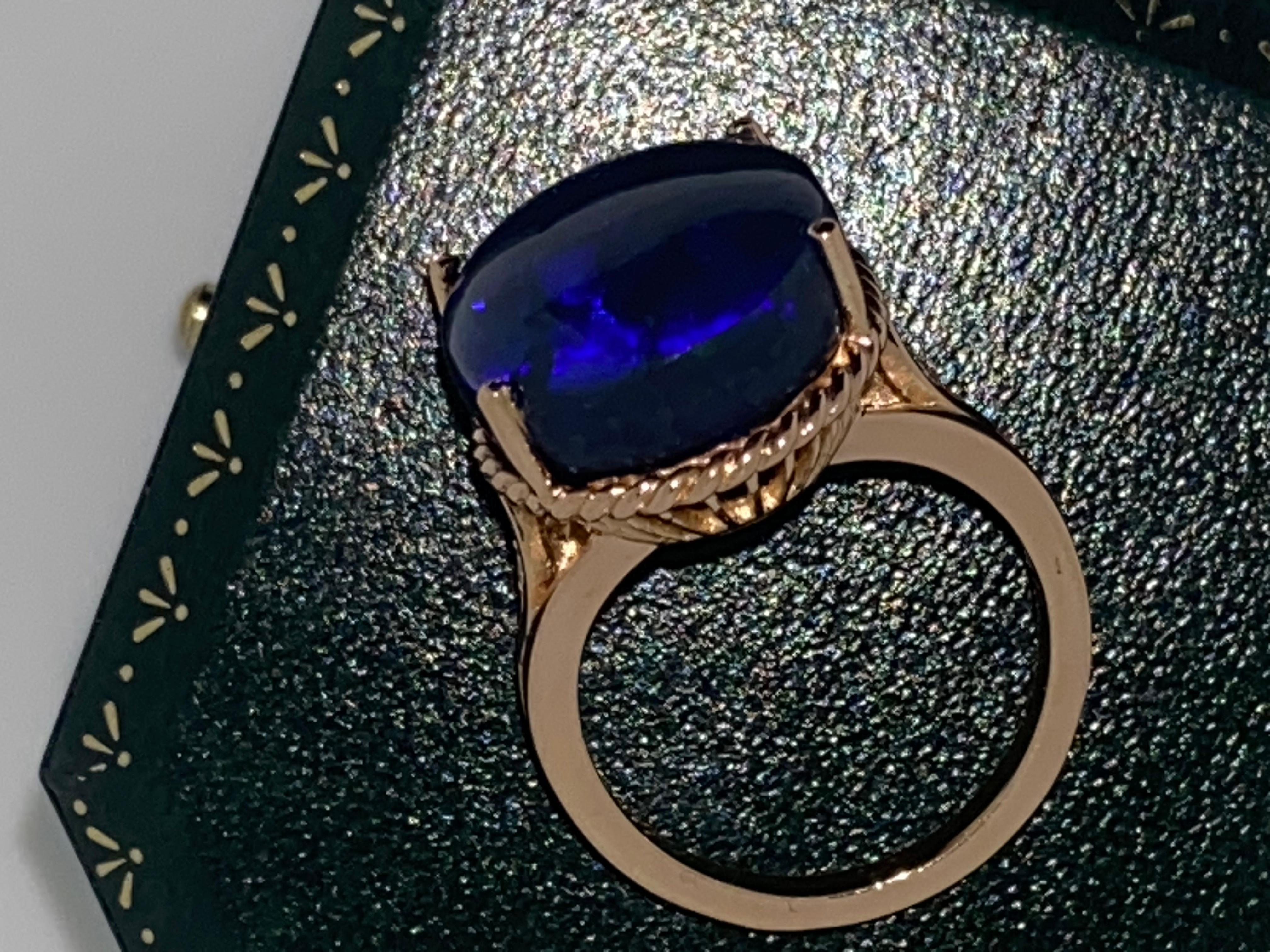 Australian Solid 12.63ct Black Opal Type 1 & Diamond Ring in 18K Rose Gold + GSL 1