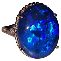 Vintage Australian Solid 12.63ct Black Opal Type 1 & Diamond Ring in 18K Rose Gold + GSL