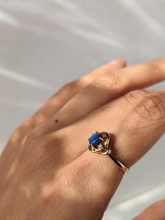 Australian Solid Black Opal Diamond 18k Gold Ring Royal Blue Size L / 5.75