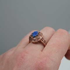 Australian Solid Black Opal Domed Signet Ring 9ct Rose Gold Size S / 9.25
