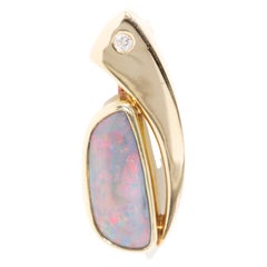 Australian Solid Freeform Opal and Diamond Vintage Pendant 18 Carat Yellow Gold