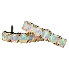 Australian Solid Opal Curved Stud Earrings 14K Yellow Gold