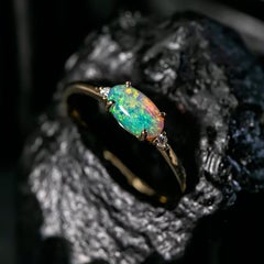 Australian Solid Opal Diamond Engagement Ring 14K Yellow Gold