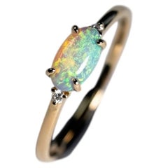 Australian Solid Opal Diamond Engagement Ring 14K Yellow Gold
