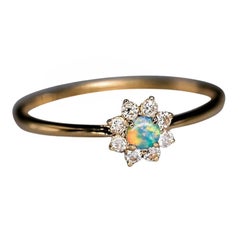 Australian Solid Opal Diamond Hola Ring 14K Yellow Gold