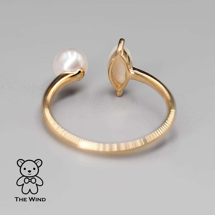 Australian Solid Opal with Akoya Pearl Open Adjustable Ring 18K Yellow Gold For Sale 4
