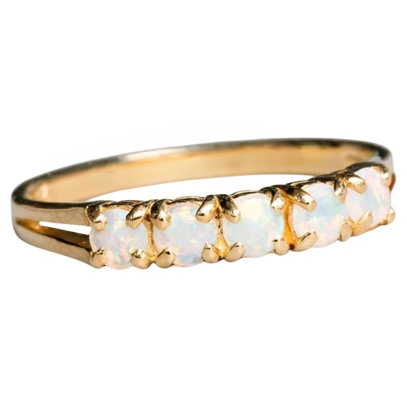 Australian Solid Round Opal Ring 14K Yellow Gold