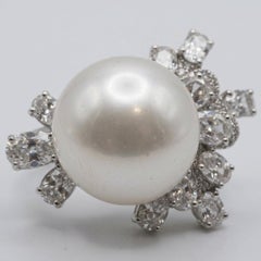 Australian South Sea Pearl and Diamond Cocktail Ring in 18k White Gold