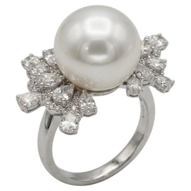 Australian South Sea Pearl and Diamond Cocktail Ring in 18k White Gold