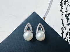Australian South Sea Pearl and Diamond Leverback Earrings in 18K White Gold