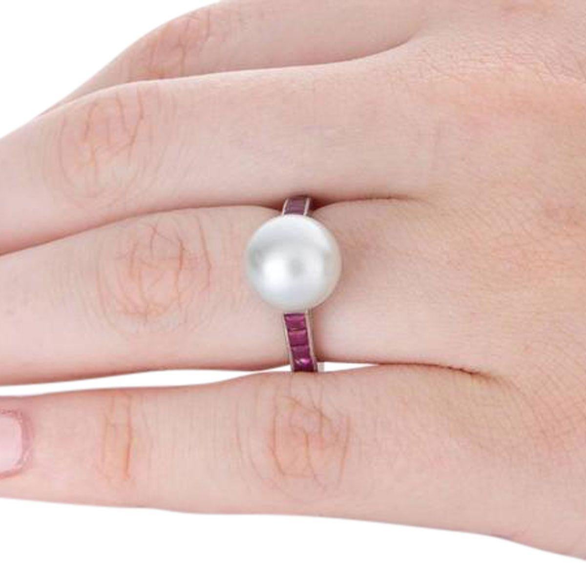 Australian South Sea Pearl and Ruby Platinum Never Ending Ring For Sale 1