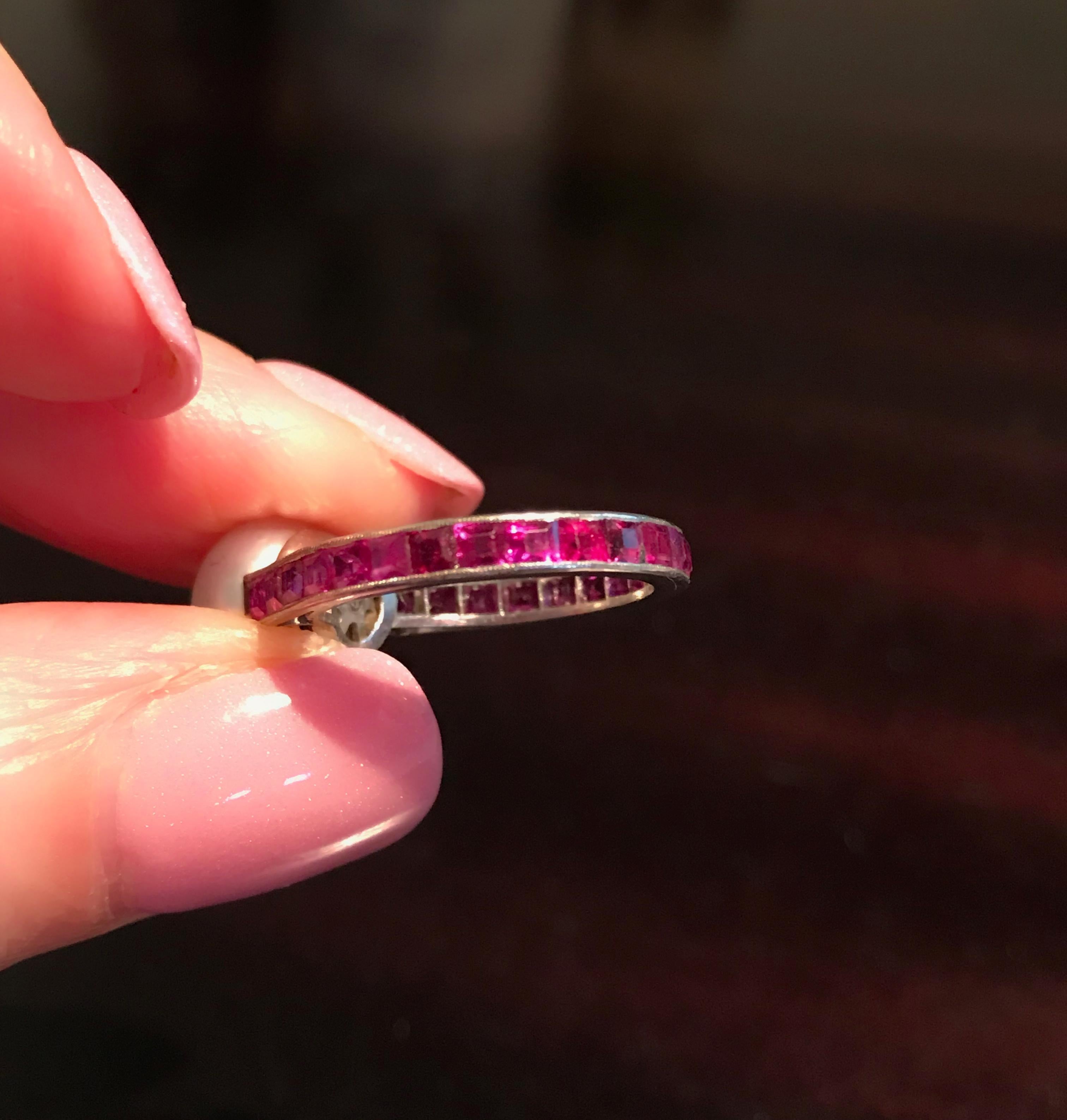 Australian South Sea Pearl and Ruby Platinum Never Ending Ring For Sale 6