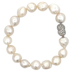 Australian South Sea Pearl Diamond Platinum Clasp Bracelet 1.50 Carats