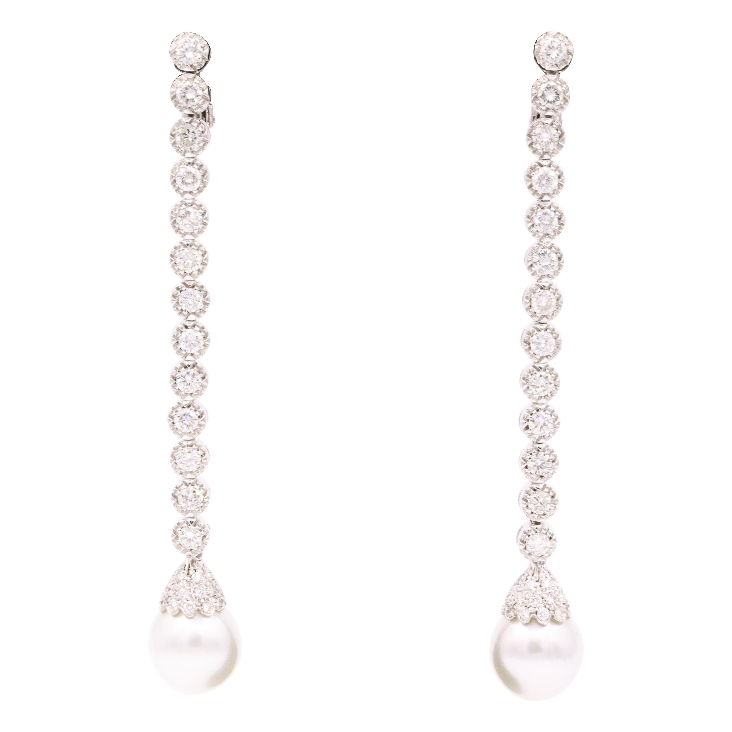 Australian South Sea Pearl Drop Earrings 5 Carat 18 Karat White Gold