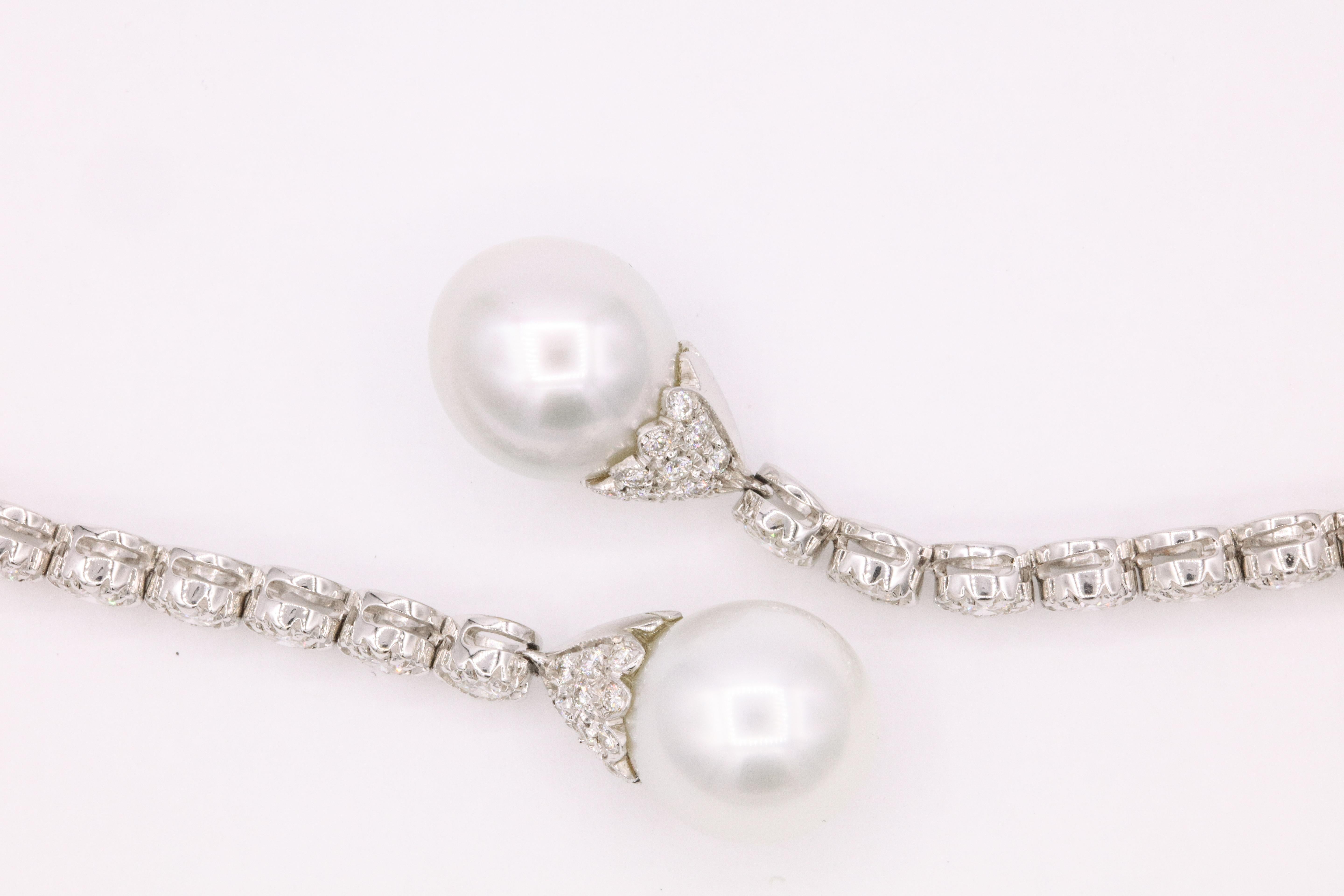 Australian South Sea Pearl Drop Earrings 5 Carat 18 Karat White Gold 3