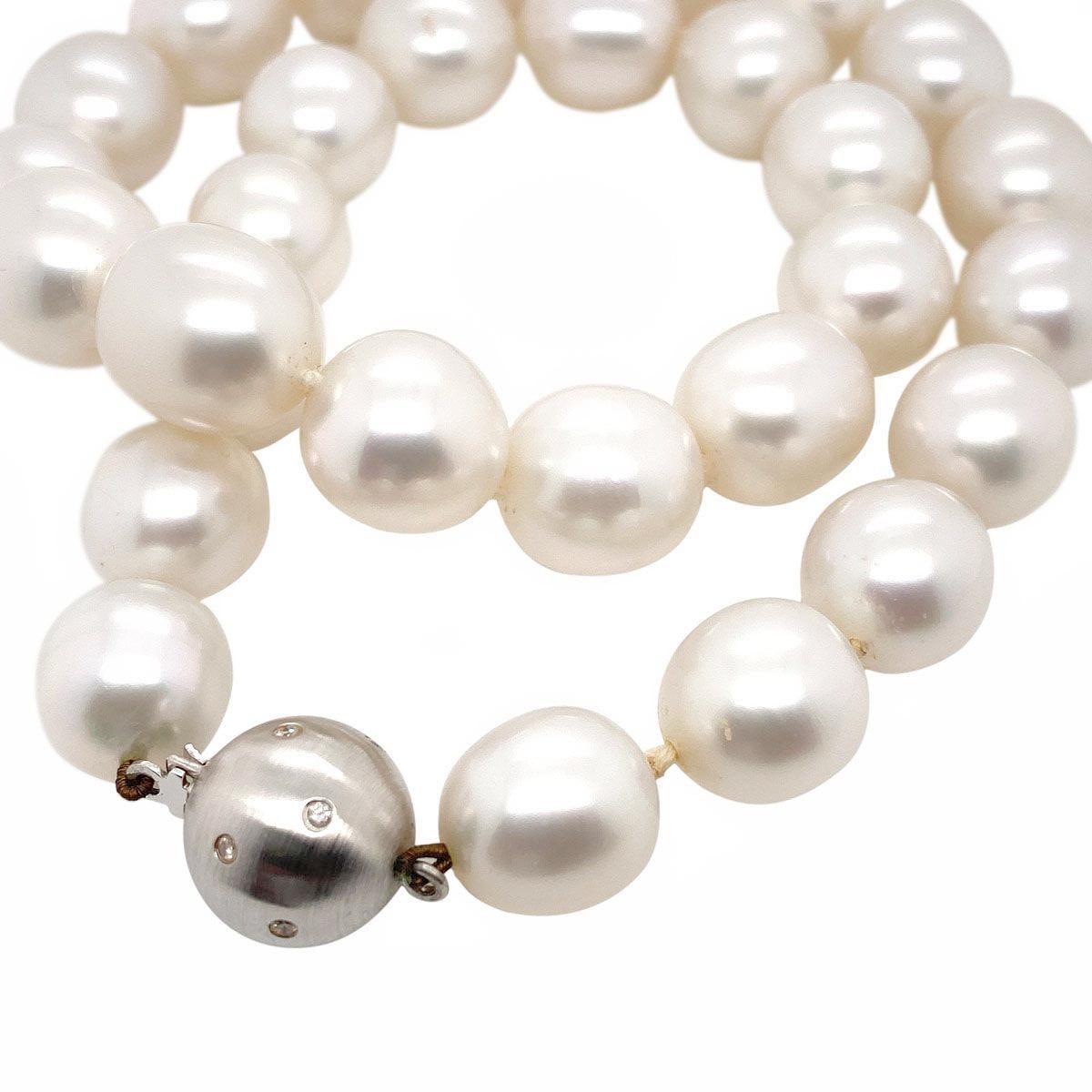 Women's Australian South Sea Pearl Strand with 18 Karat White Gold and Diamond Set Clasp For Sale