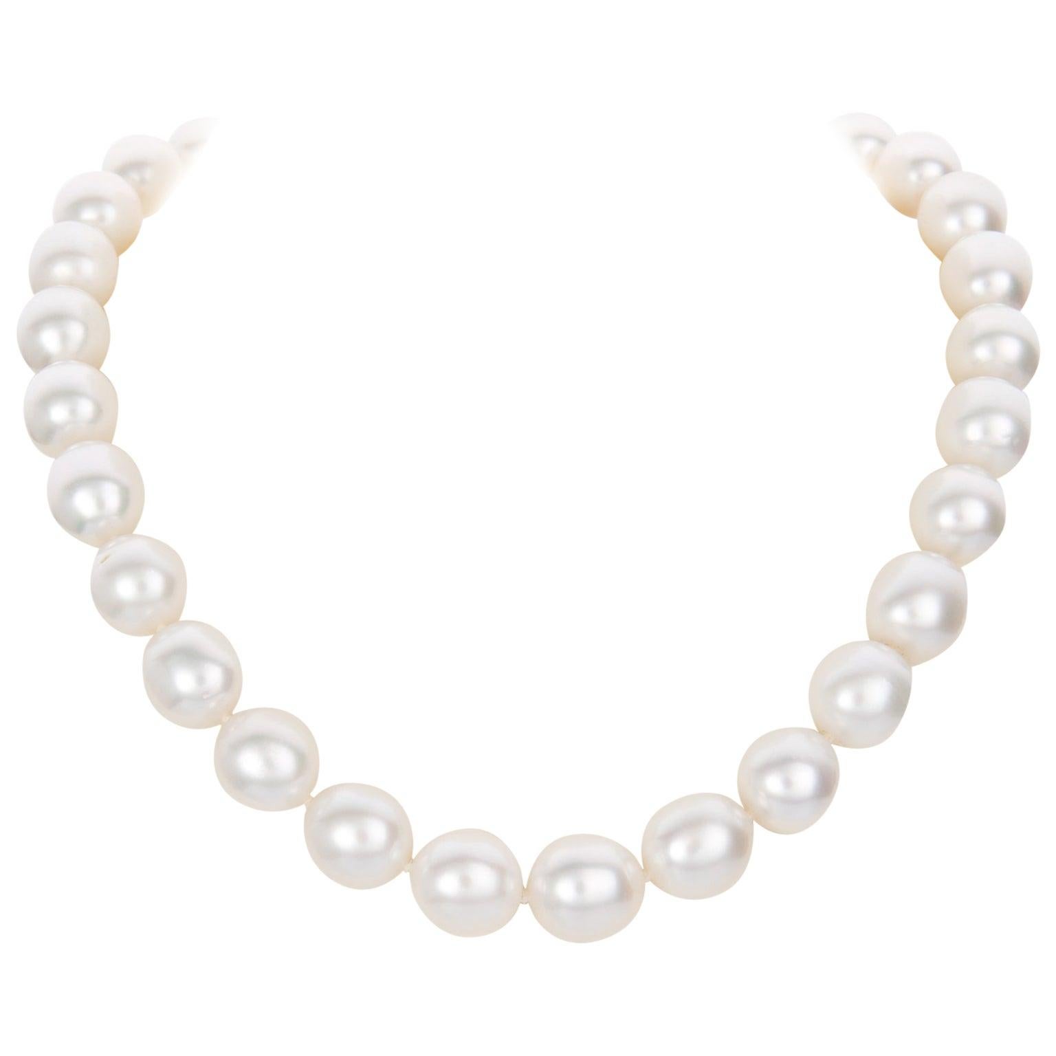 Australian South Sea Pearl Strand with 18 Karat White Gold and Diamond Set Clasp For Sale