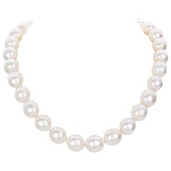 Australian South Sea Pearl Strand with 18 Karat White Gold and Diamond Set Clasp