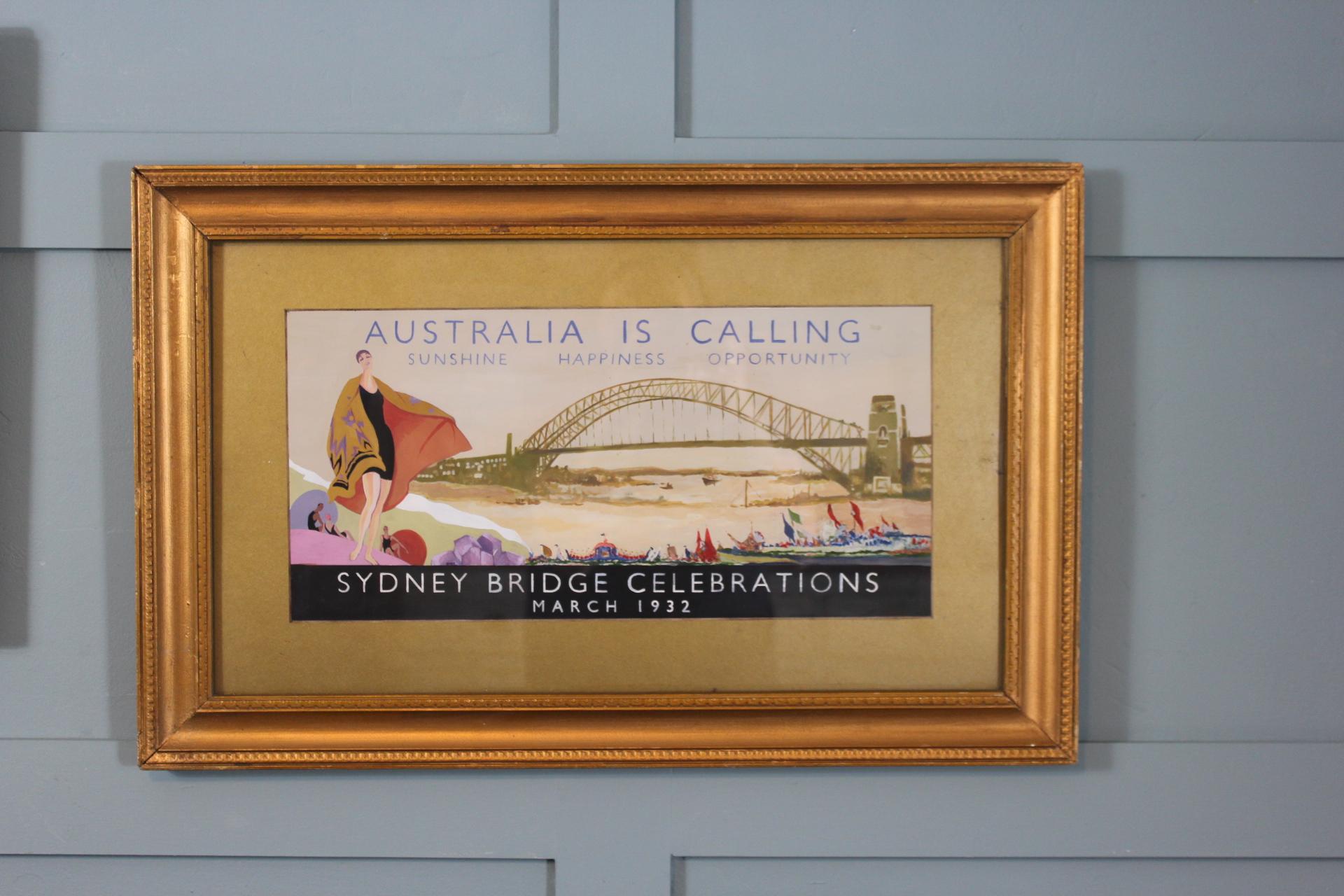 Australian Sydney Harbour Bridge design  Painting 1932 In Good Condition For Sale In Seaford, GB
