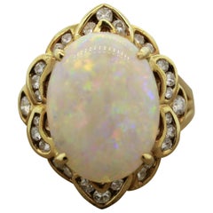 Australian White Opal Diamond Gold Ring