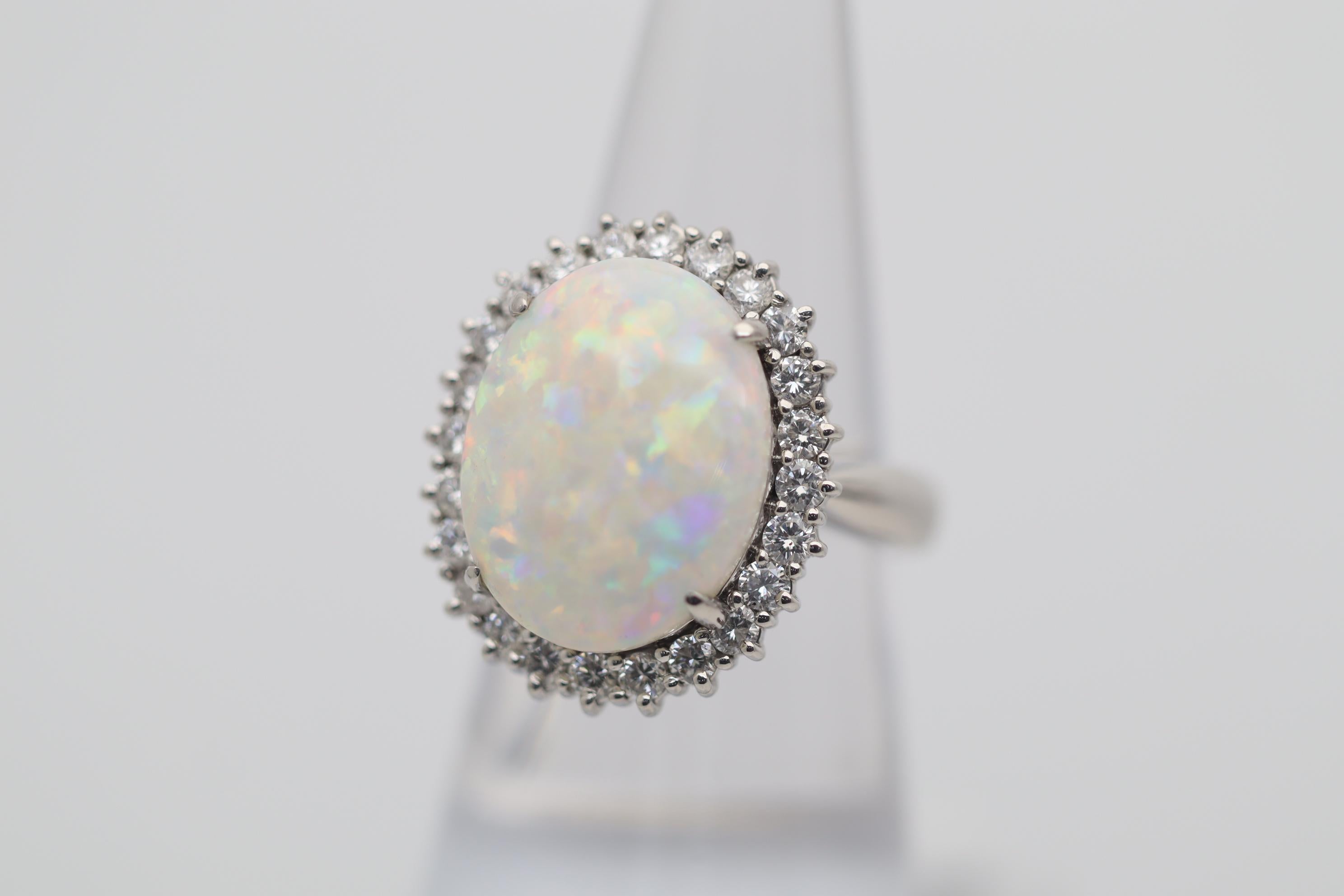 Australian White Opal Diamond Platinum Ring In New Condition For Sale In Beverly Hills, CA