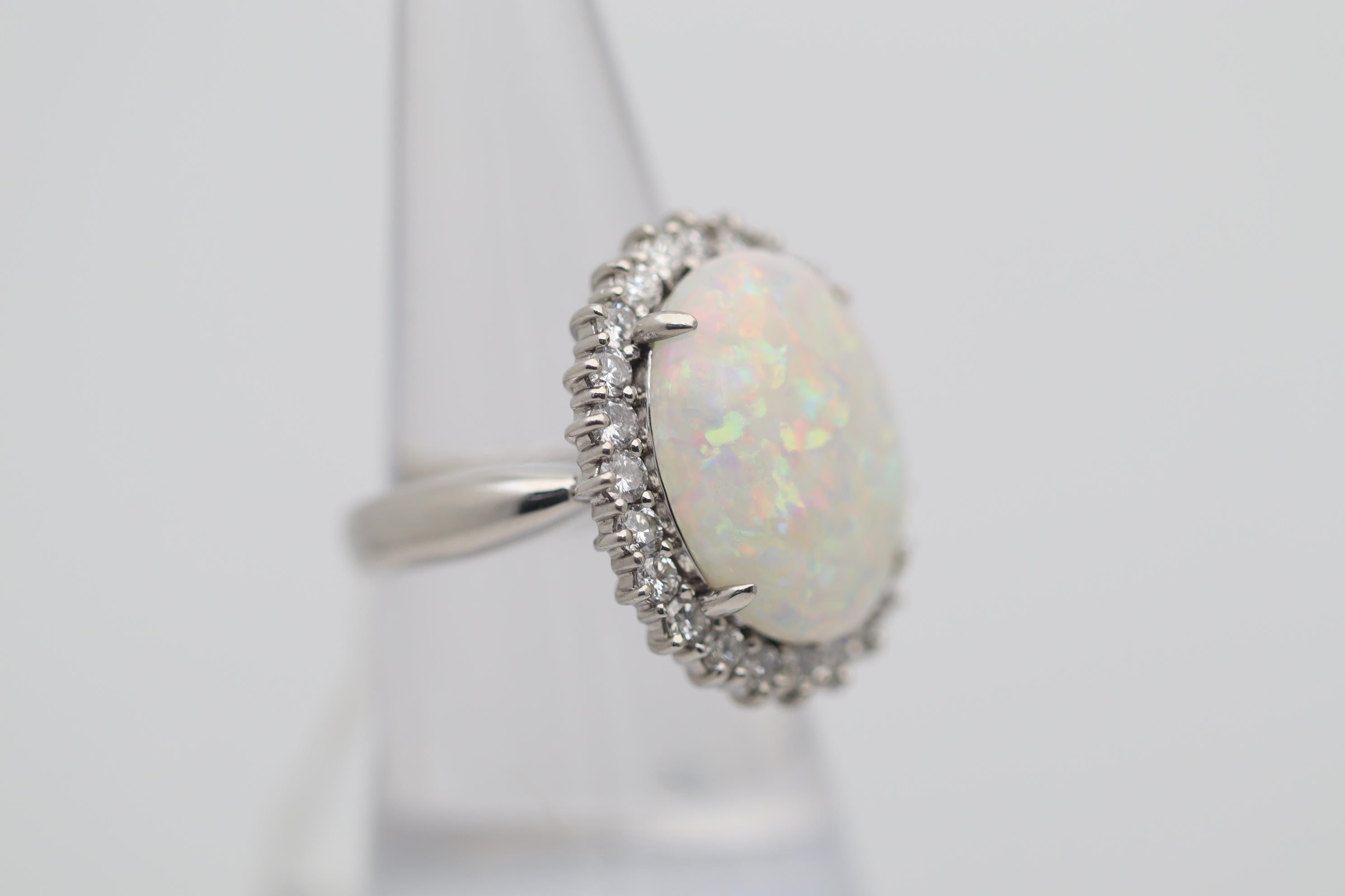 Women's Australian White Opal Diamond Platinum Ring For Sale
