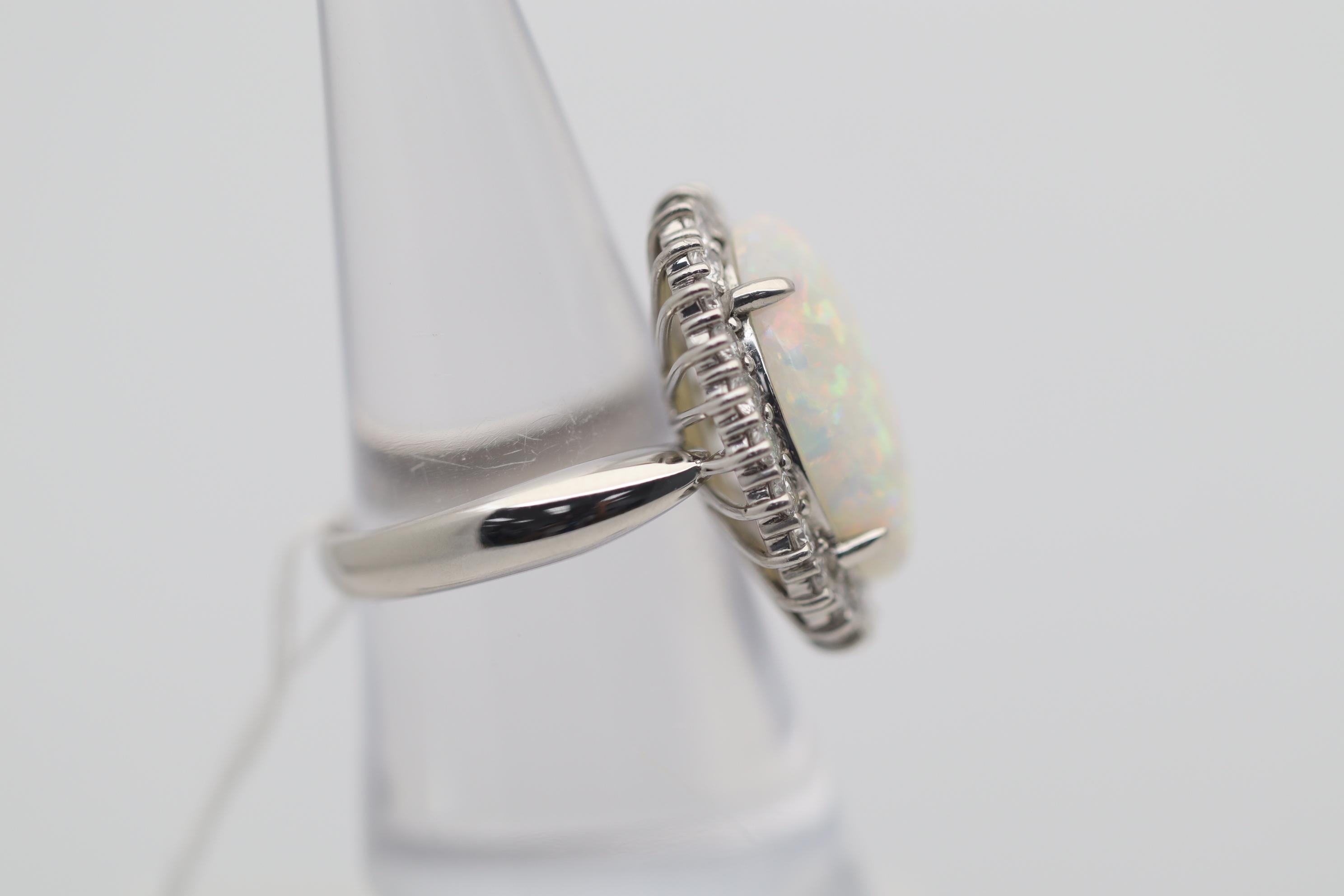 Australian White Opal Diamond Platinum Ring For Sale 1