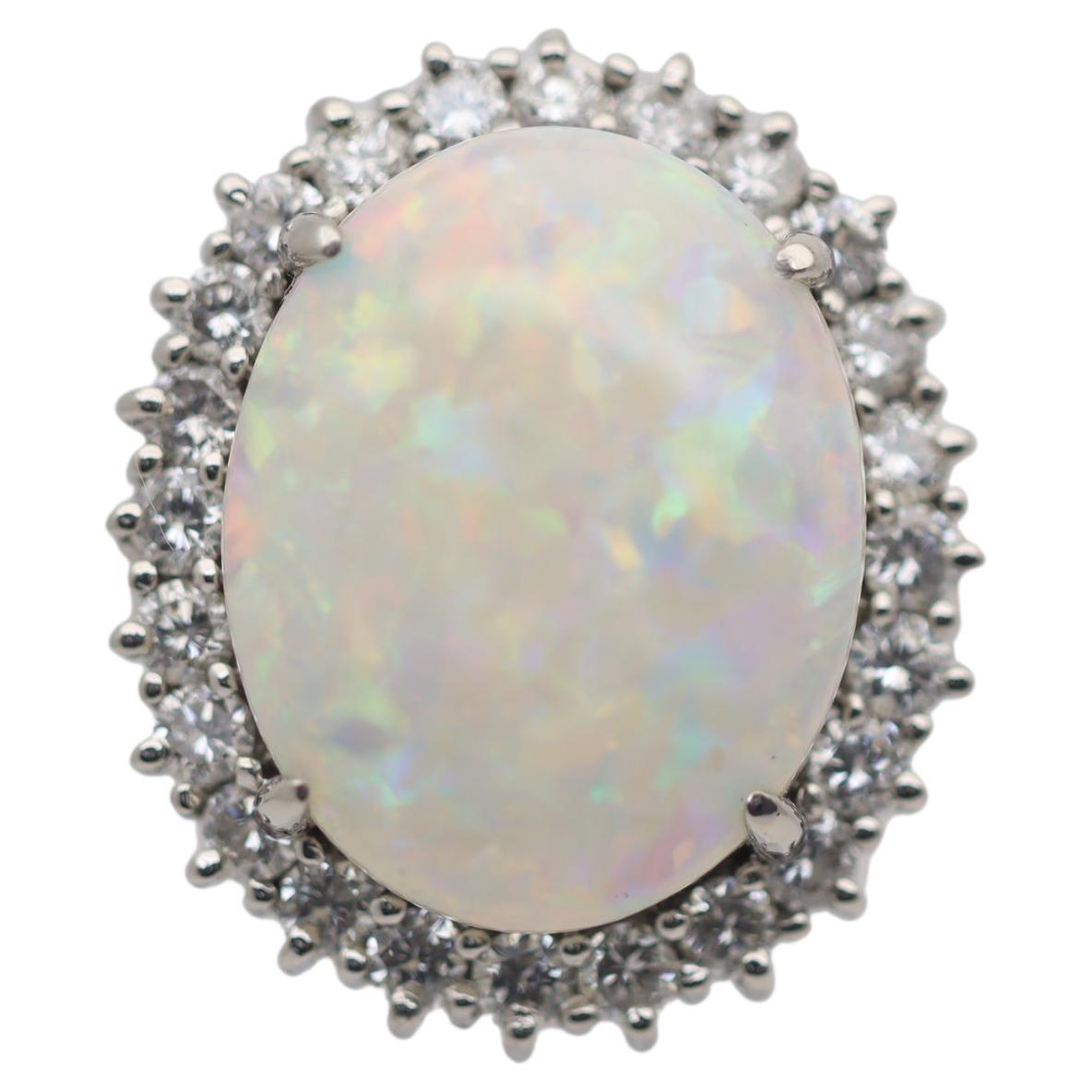Australian White Opal Diamond Platinum Ring For Sale